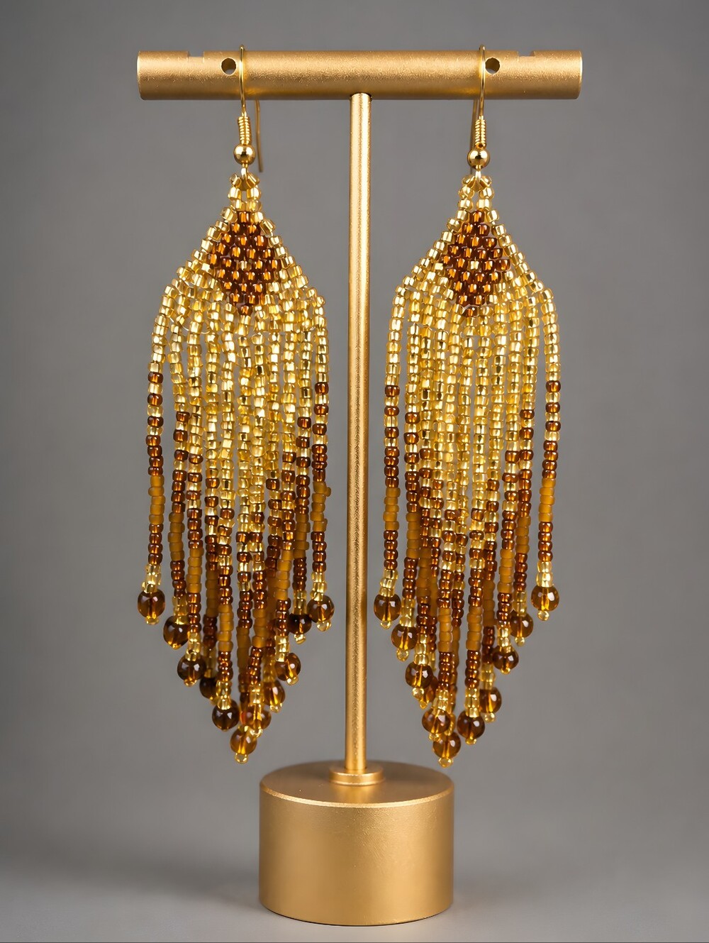 Bronze Boho Fringe Beaded Earrings Southwestern Handmade Jewelry